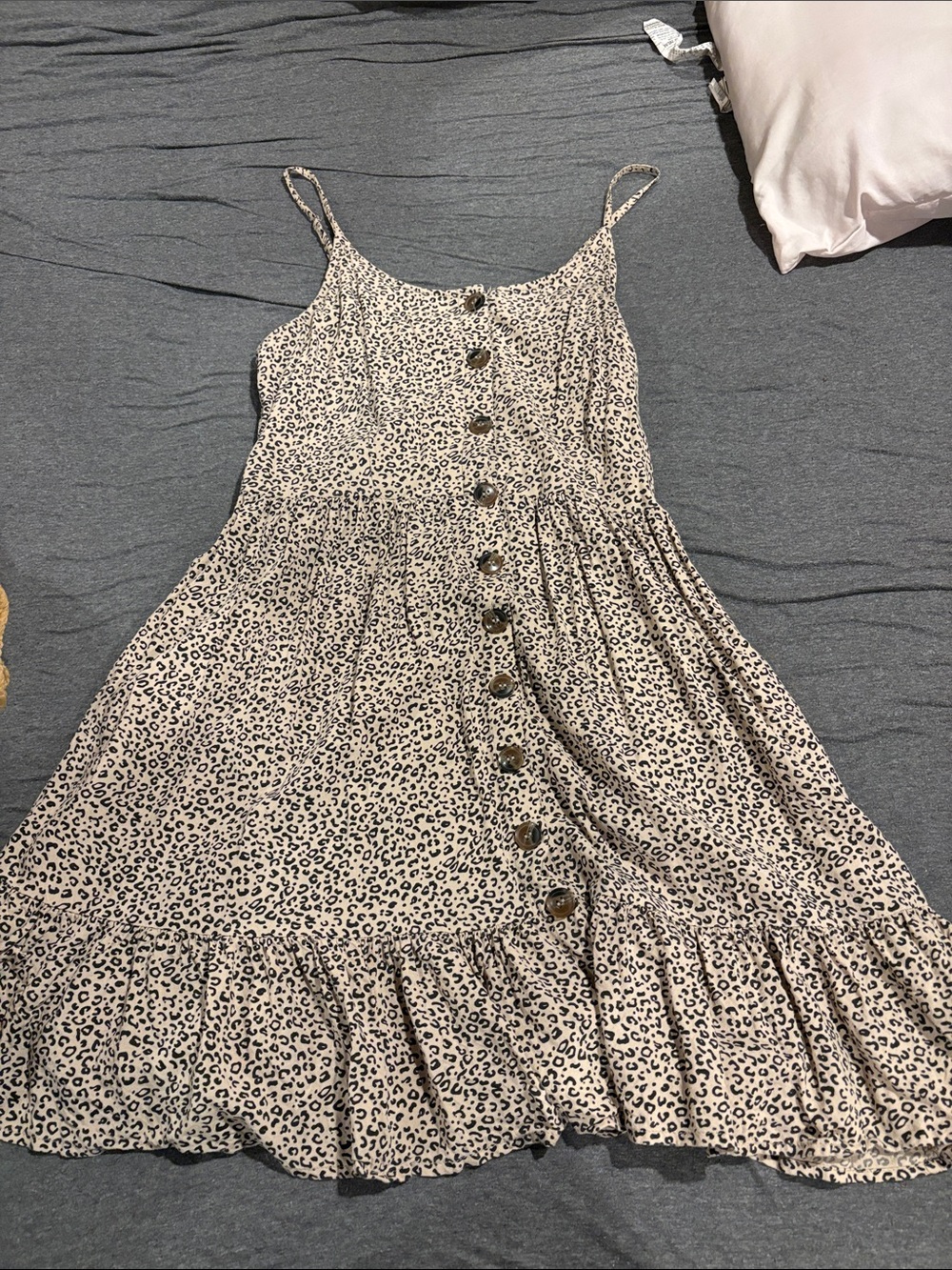Japna Beige Leopard-Print Button-Front Mini Sundress